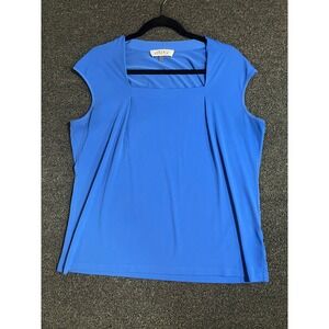 Kasper Blue Square Neck Pleated Sleeveless Blouse Top XL Cornflower Blue